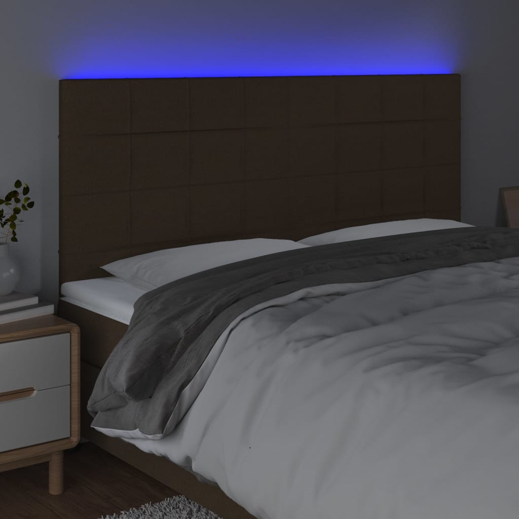 Hoofdbord LED 180x5x118/128 cm stof donkerbruin – afbeelding 3