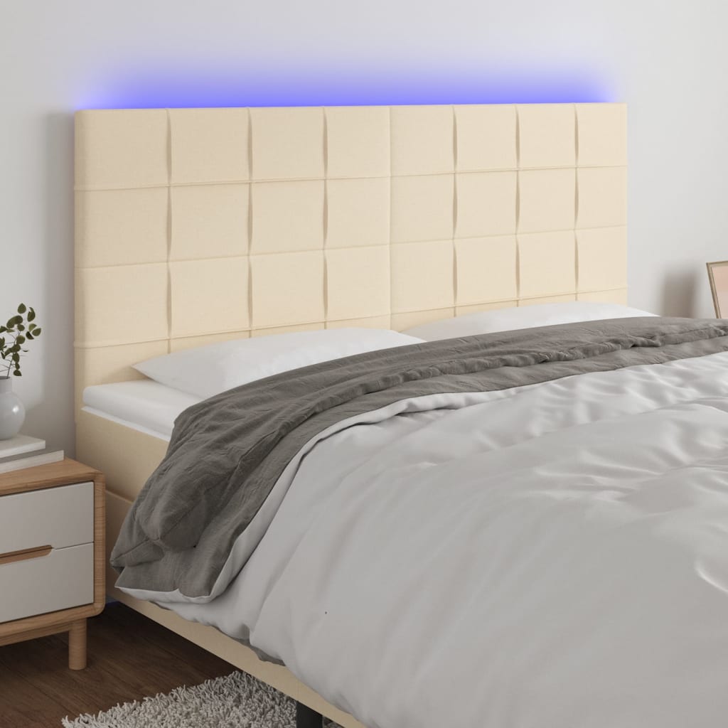 Hoofdbord LED 180x5x118/128 cm stof crèmekleurig – afbeelding 1