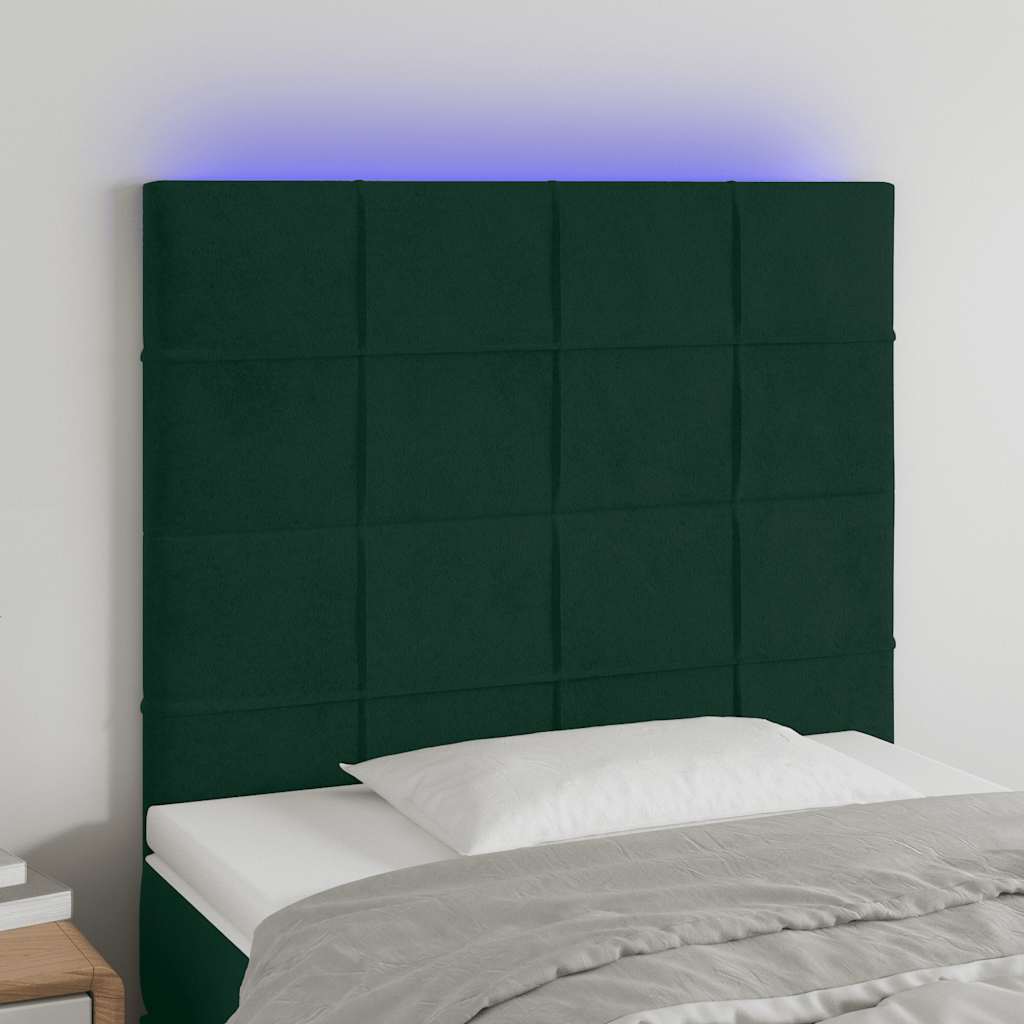 Hoofdbord LED 90x5x118/128 cm fluweel donkergroen – afbeelding 1