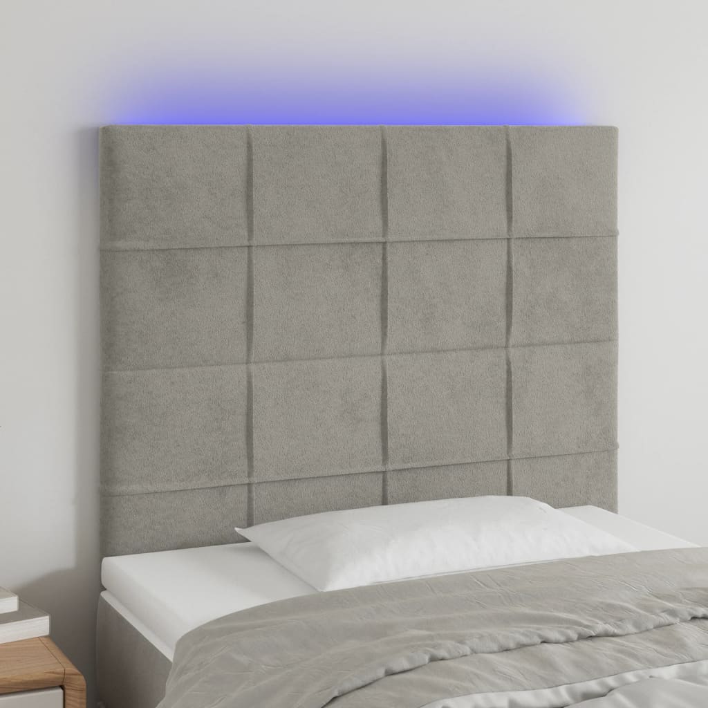 Hoofdbord LED 100x5x118/128 cm fluweel lichtgrijs – afbeelding 1
