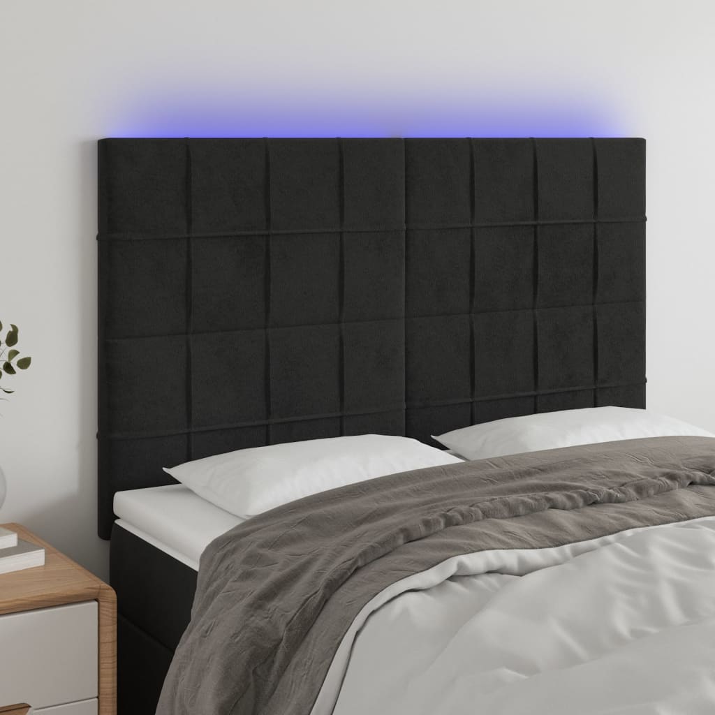 Hoofdbord LED 144x5x118/128 cm fluweel zwart – afbeelding 1