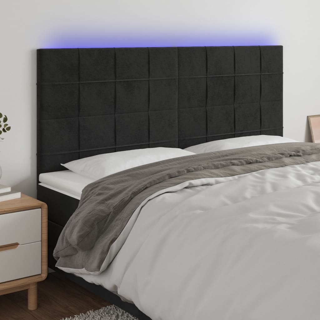 Hoofdbord LED 160x5x118/128 cm fluweel zwart – afbeelding 1