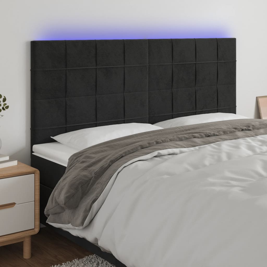 Hoofdbord LED 180x5x118/128 cm fluweel zwart – afbeelding 1