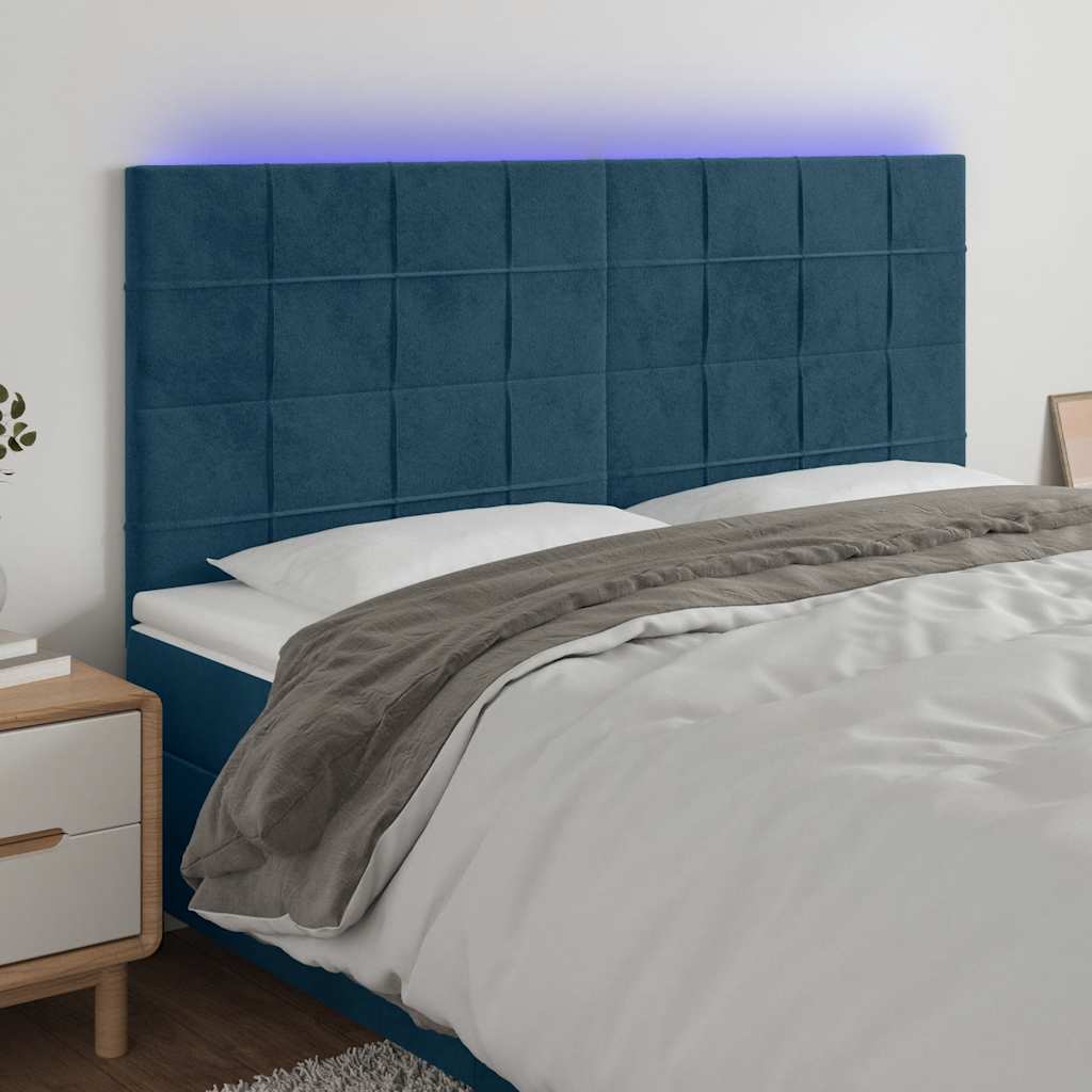 Hoofdbord LED 200x5x118/128 cm fluweel donkerblauw