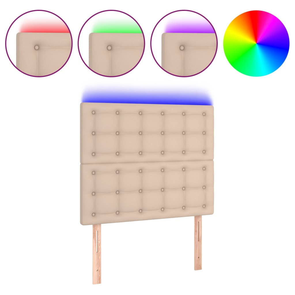Hoofdbord LED 80x5x118/128 cm kunstleer cappuccinokleurig – afbeelding 2