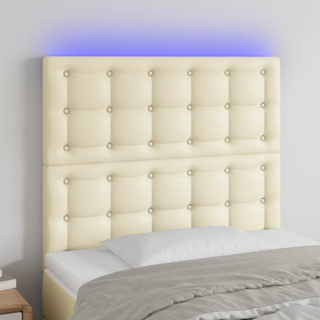 Hoofdbord LED 90x5x118/128 cm kunstleer crèmekleurig – afbeelding 1