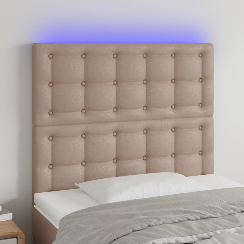 Hoofdbord LED 90x5x118/128 cm kunstleer cappuccinokleurig – afbeelding 1