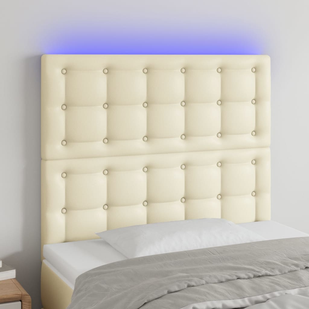 Hoofdbord LED 100x5x118/128 cm kunstleer crèmekleurig