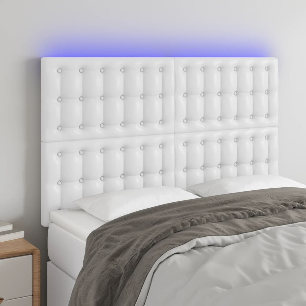 Hoofdbord LED 144x5x118/128 cm kunstleer wit – afbeelding 1