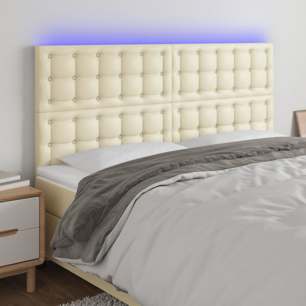 Hoofdbord LED 160x5x118/128 cm kunstleer crèmekleurig – afbeelding 1