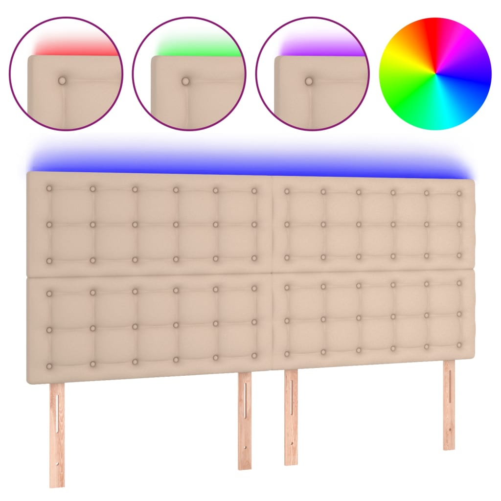 Hoofdbord LED 160x5x118/128 cm kunstleer cappuccinokleurig – afbeelding 2