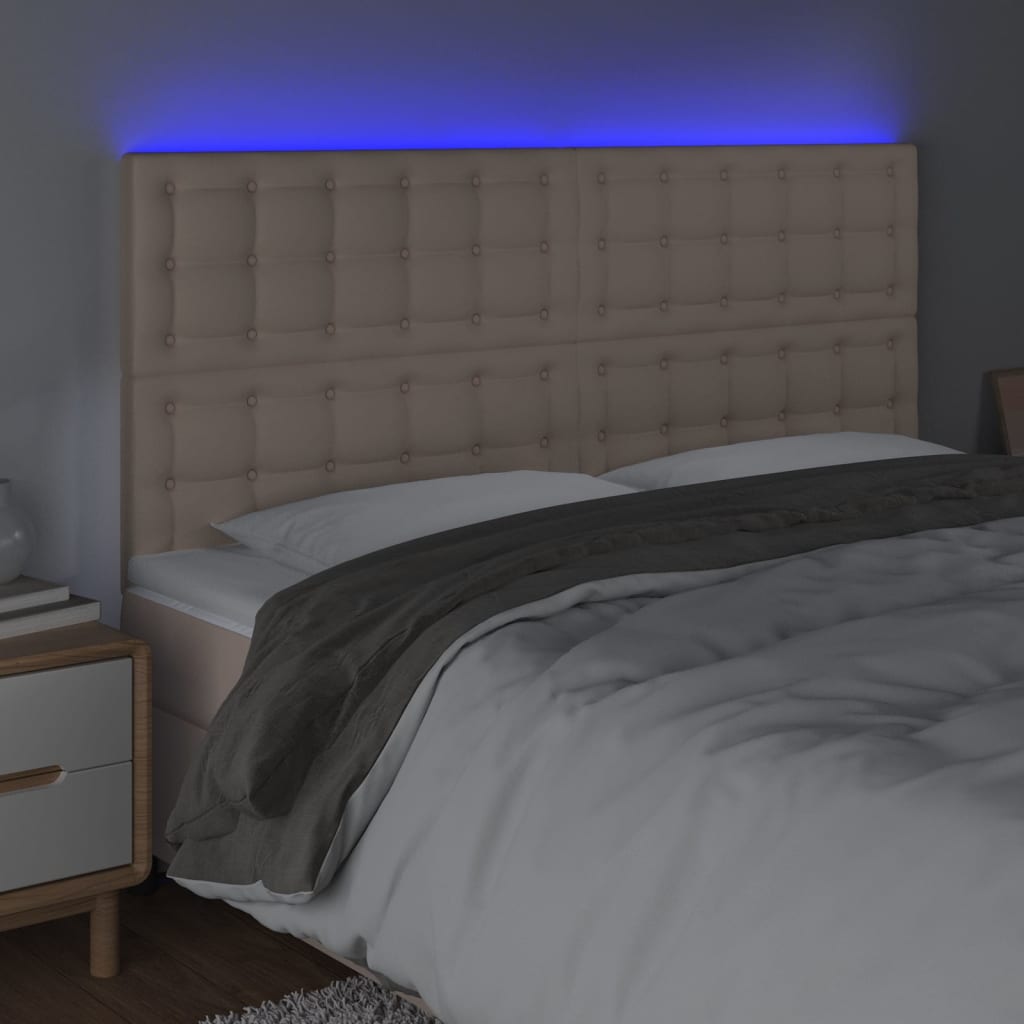 Hoofdbord LED 160x5x118/128 cm kunstleer cappuccinokleurig – afbeelding 3