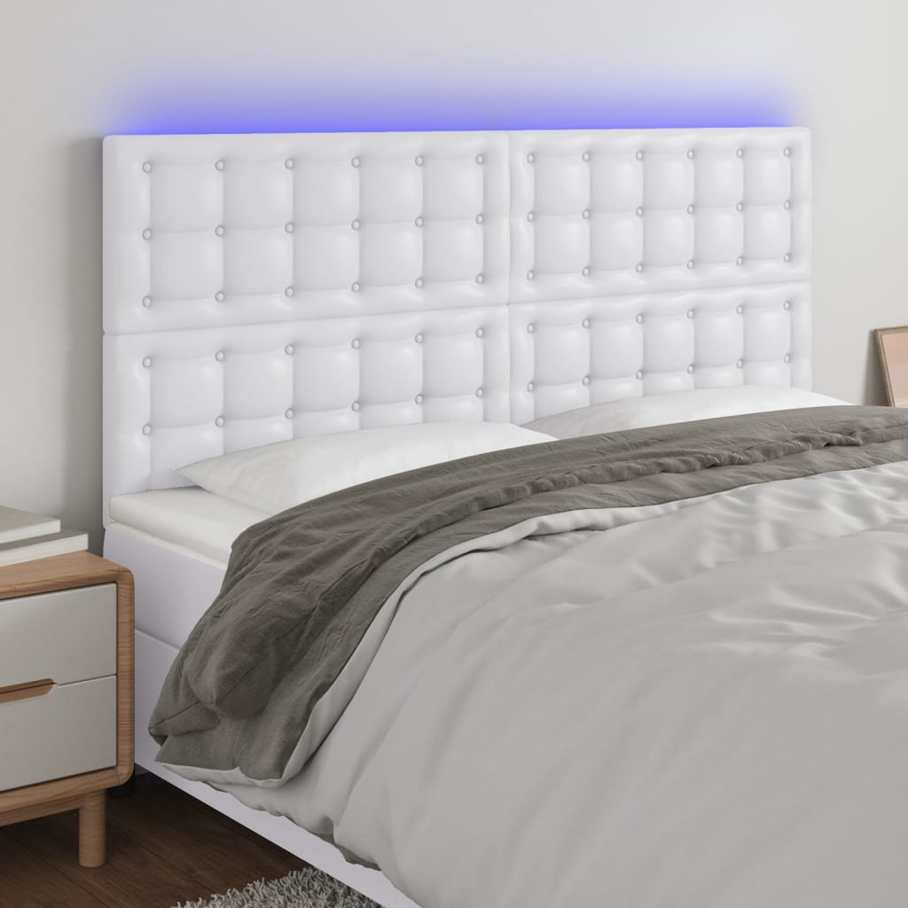 Hoofdbord LED 180x5x118/128 cm kunstleer wit – afbeelding 1