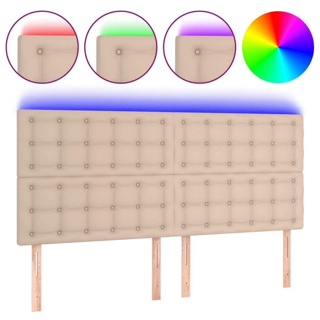 Hoofdbord LED 180x5x118/128 cm kunstleer cappuccinokleurig – afbeelding 2