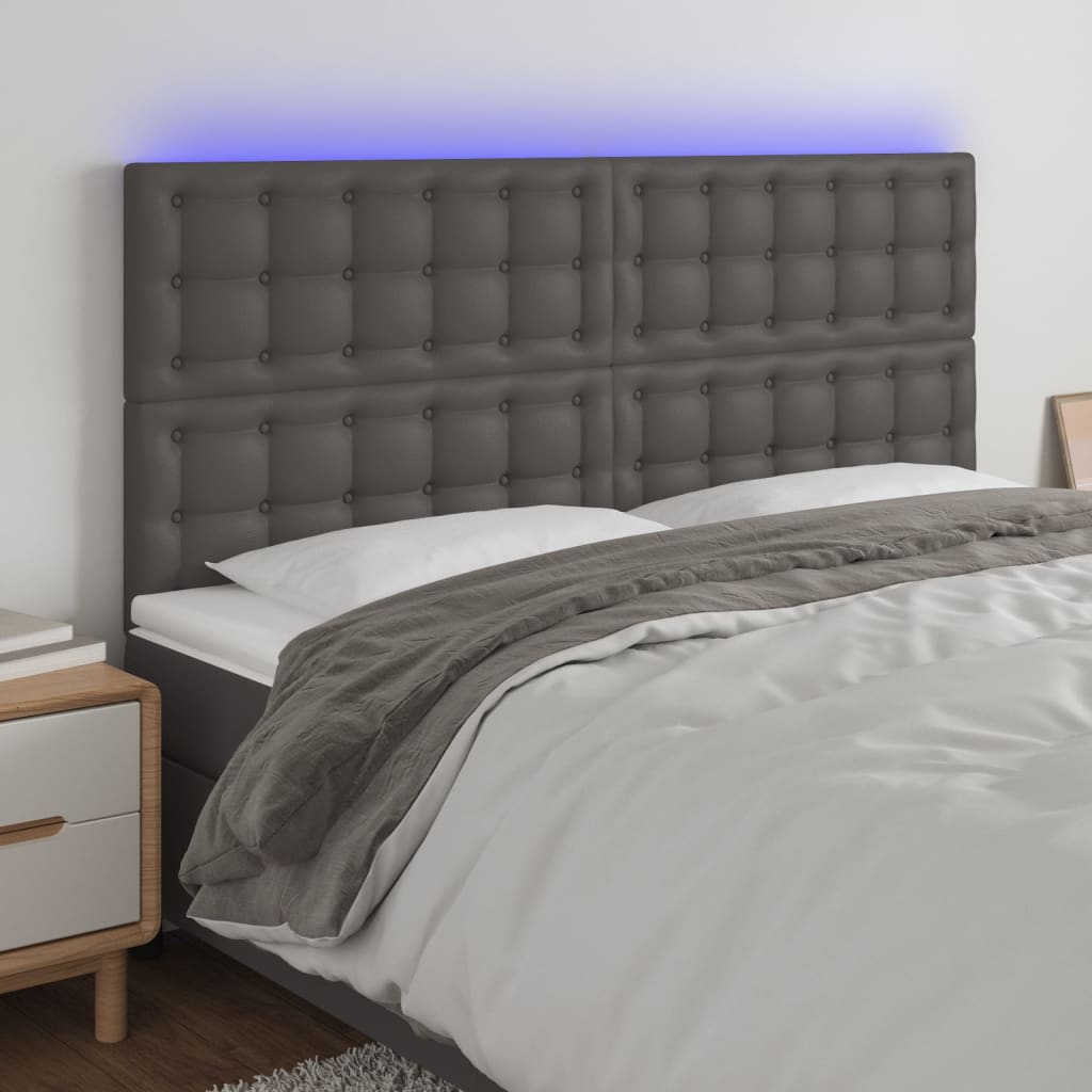 Hoofdbord LED 200x5x118/128 cm kunstleer grijs – afbeelding 1