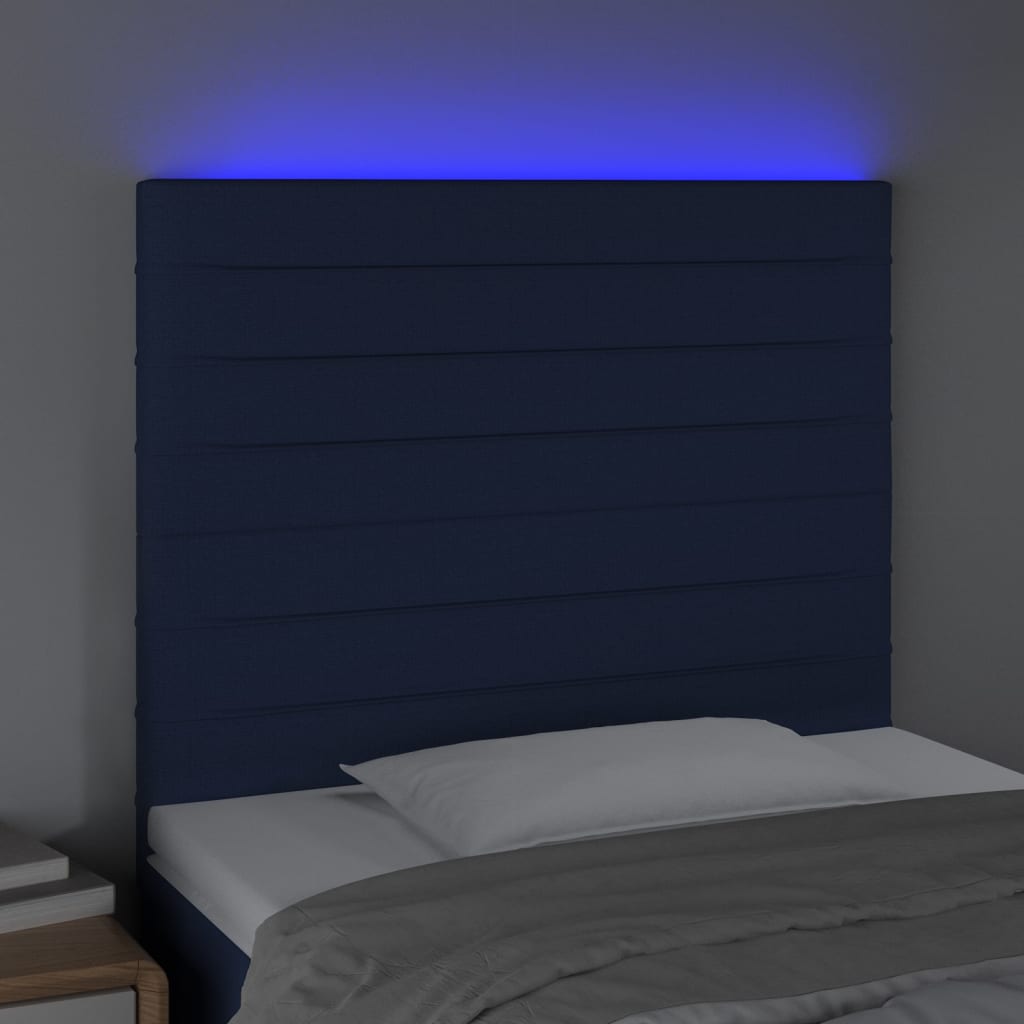 Hoofdbord LED 80x5x118/128 cm stof blauw – afbeelding 3