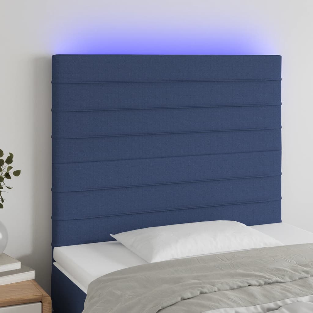Hoofdbord LED 90x5x118/128 cm stof blauw – afbeelding 1