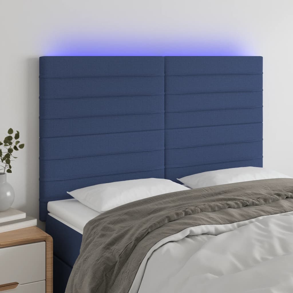 Hoofdbord LED 144x5x118/128 cm stof blauw – afbeelding 1