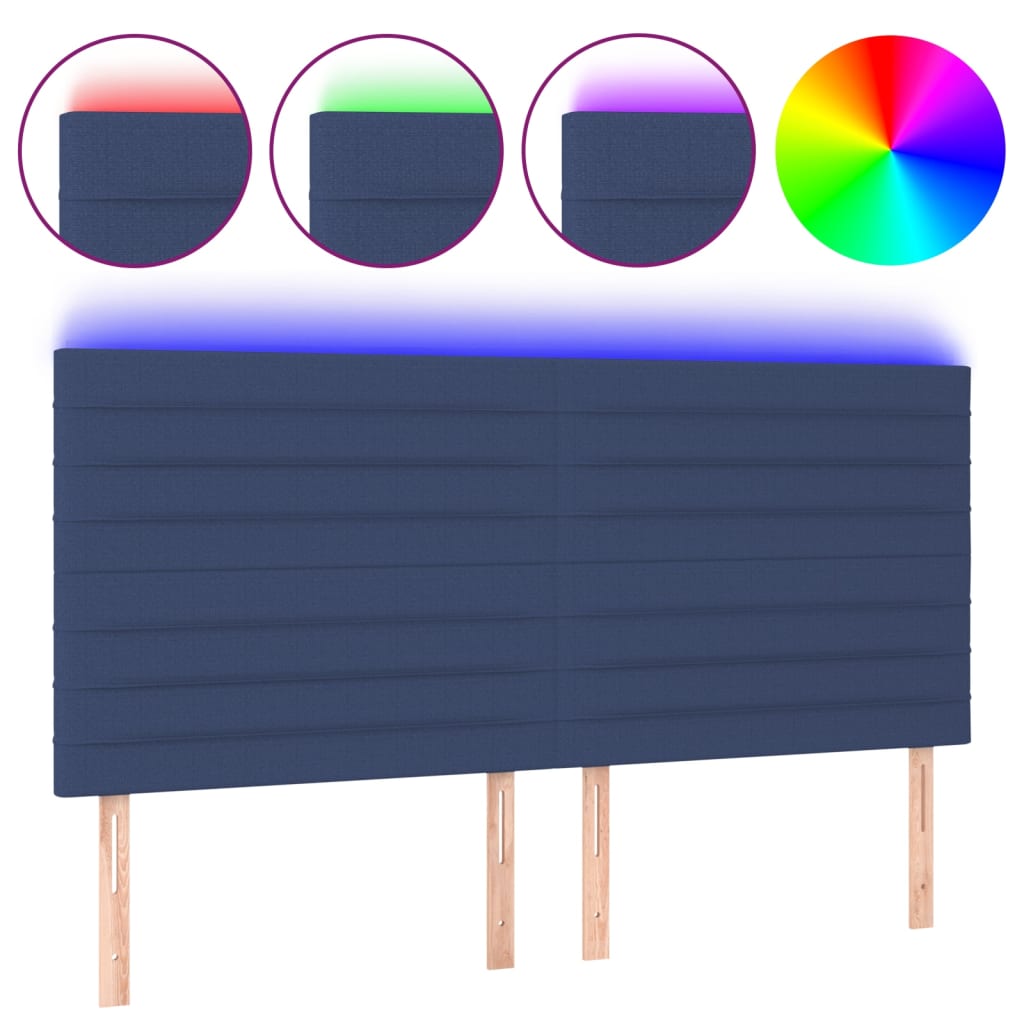 Hoofdbord LED 160x5x118/128 cm stof blauw – afbeelding 2