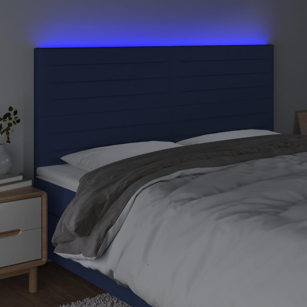 Hoofdbord LED 180x5x118/128 cm stof blauw – afbeelding 3
