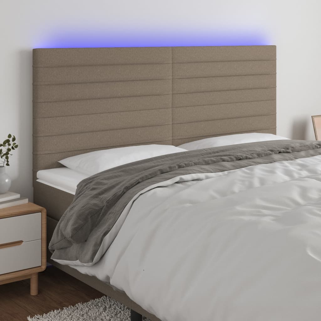 Hoofdbord LED 200x5x118/128 cm stof taupe – afbeelding 1