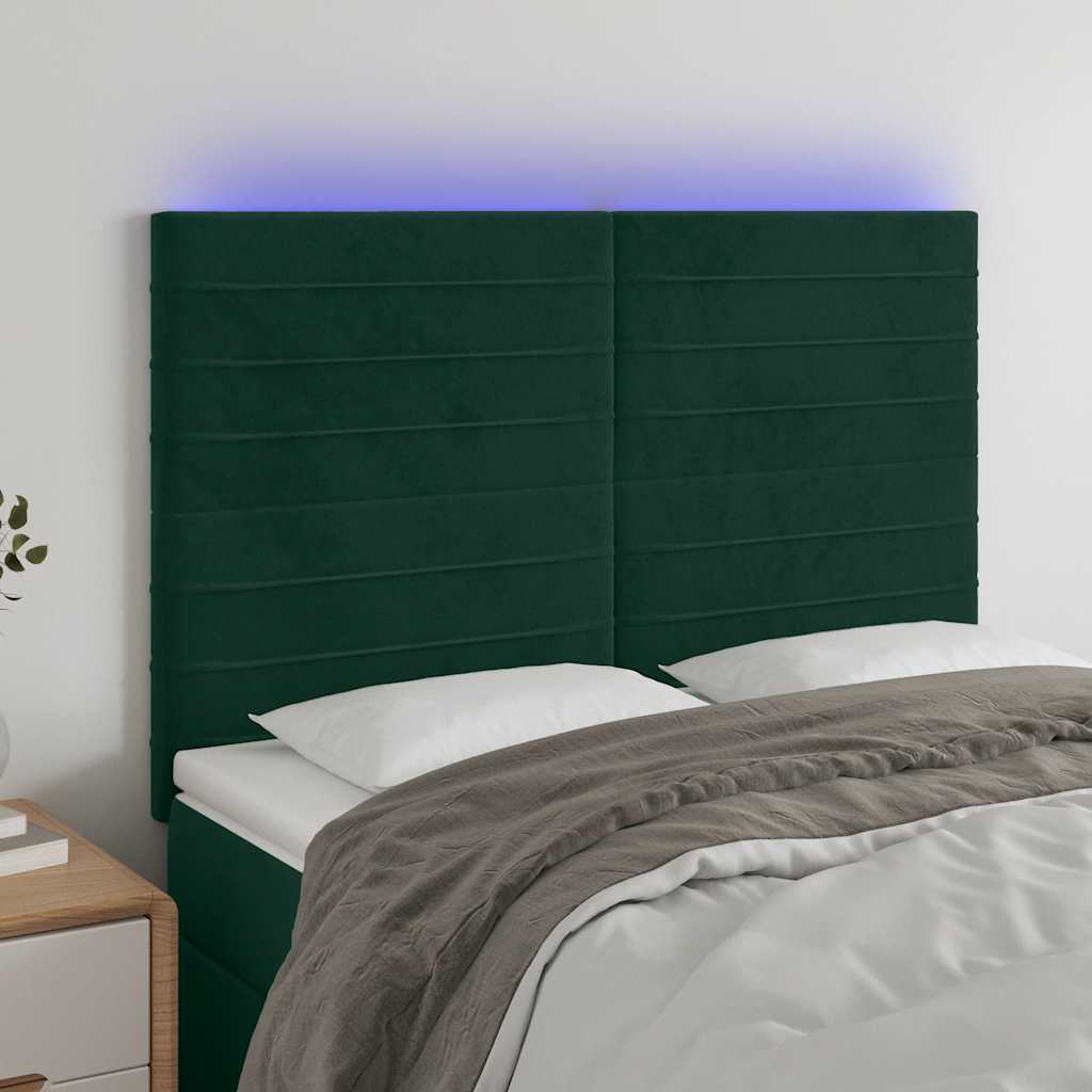 Hoofdbord LED 144x5x118/128 cm fluweel donkergroen