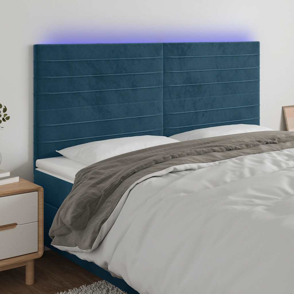 Hoofdbord LED 200x5x118/128 cm fluweel donkerblauw – afbeelding 1