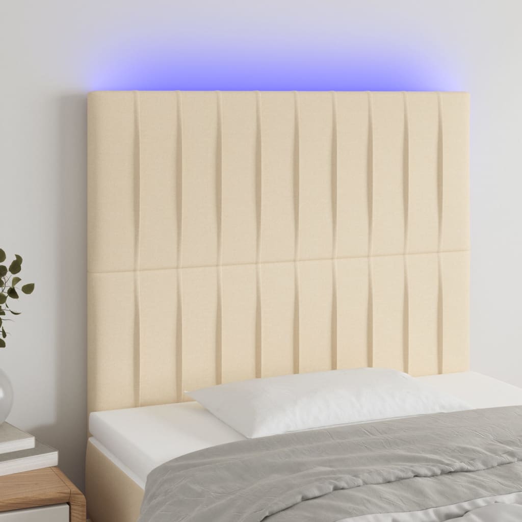 Hoofdbord LED 80x5x118/128 cm stof crèmekleurig – afbeelding 1