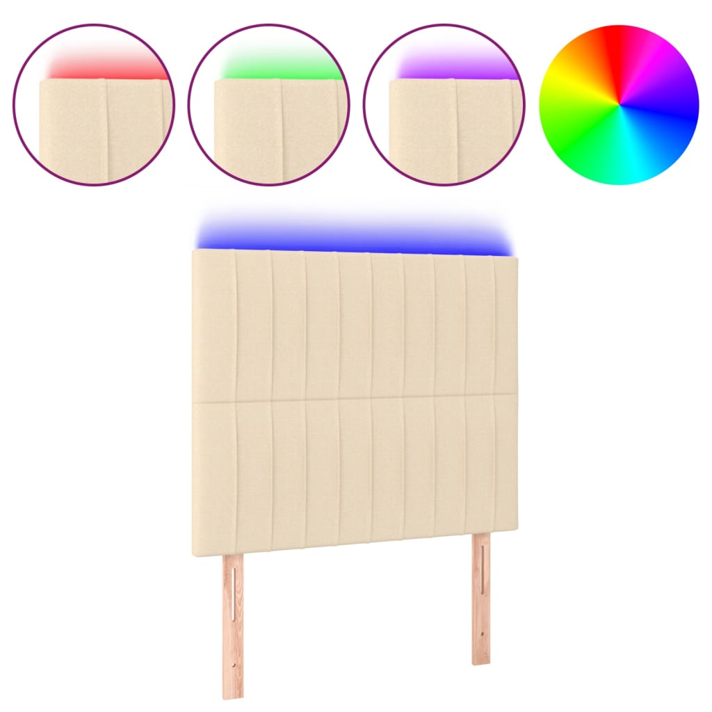 Hoofdbord LED 80x5x118/128 cm stof crèmekleurig – afbeelding 2