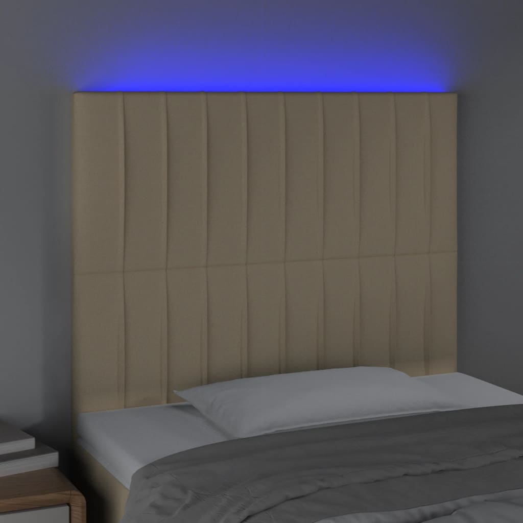 Hoofdbord LED 80x5x118/128 cm stof crèmekleurig – afbeelding 3