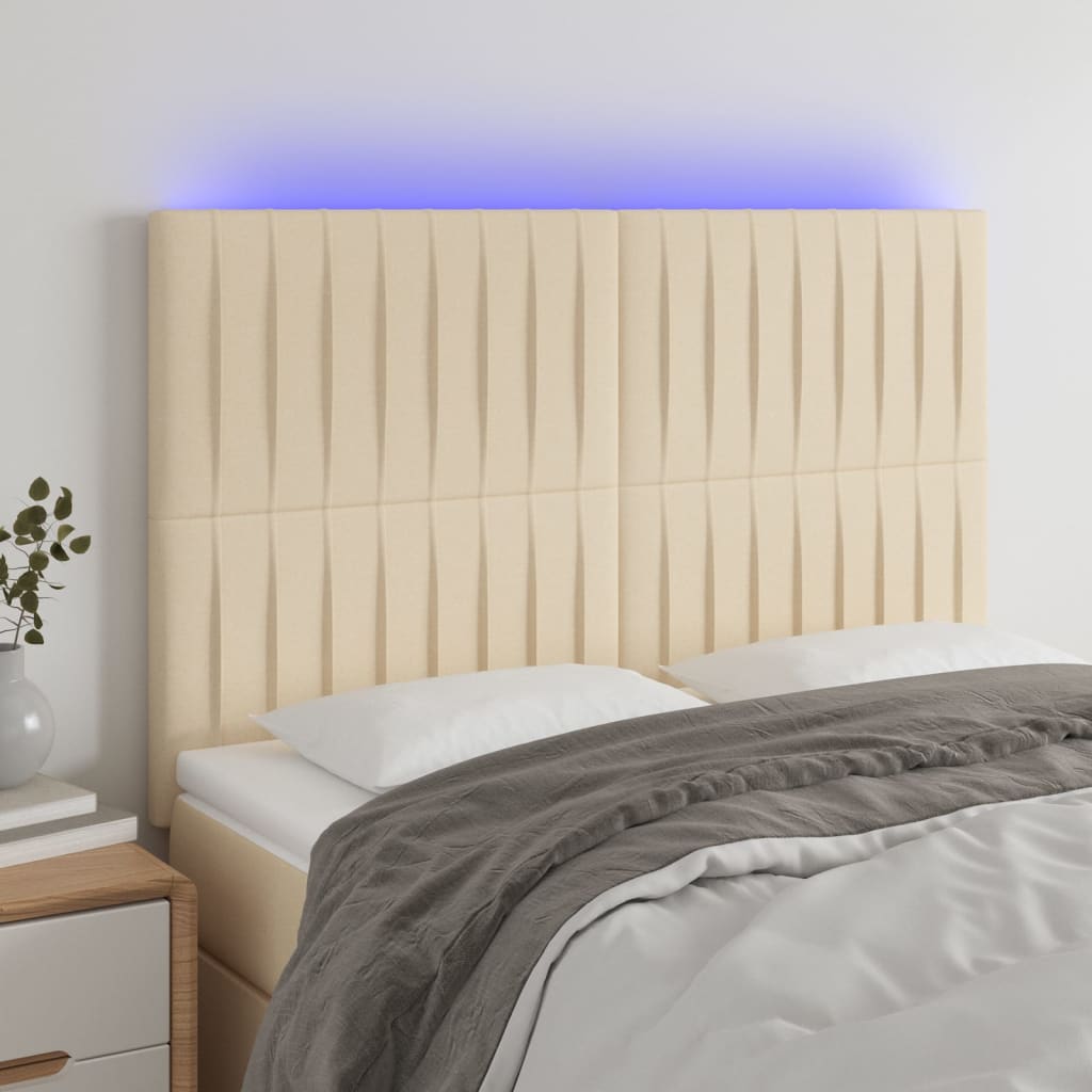 Hoofdbord LED 144x5x118/128 cm stof crèmekleurig – afbeelding 1