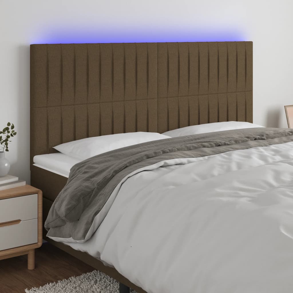 Hoofdbord LED 180x5x118/128 cm stof donkerbruin – afbeelding 1