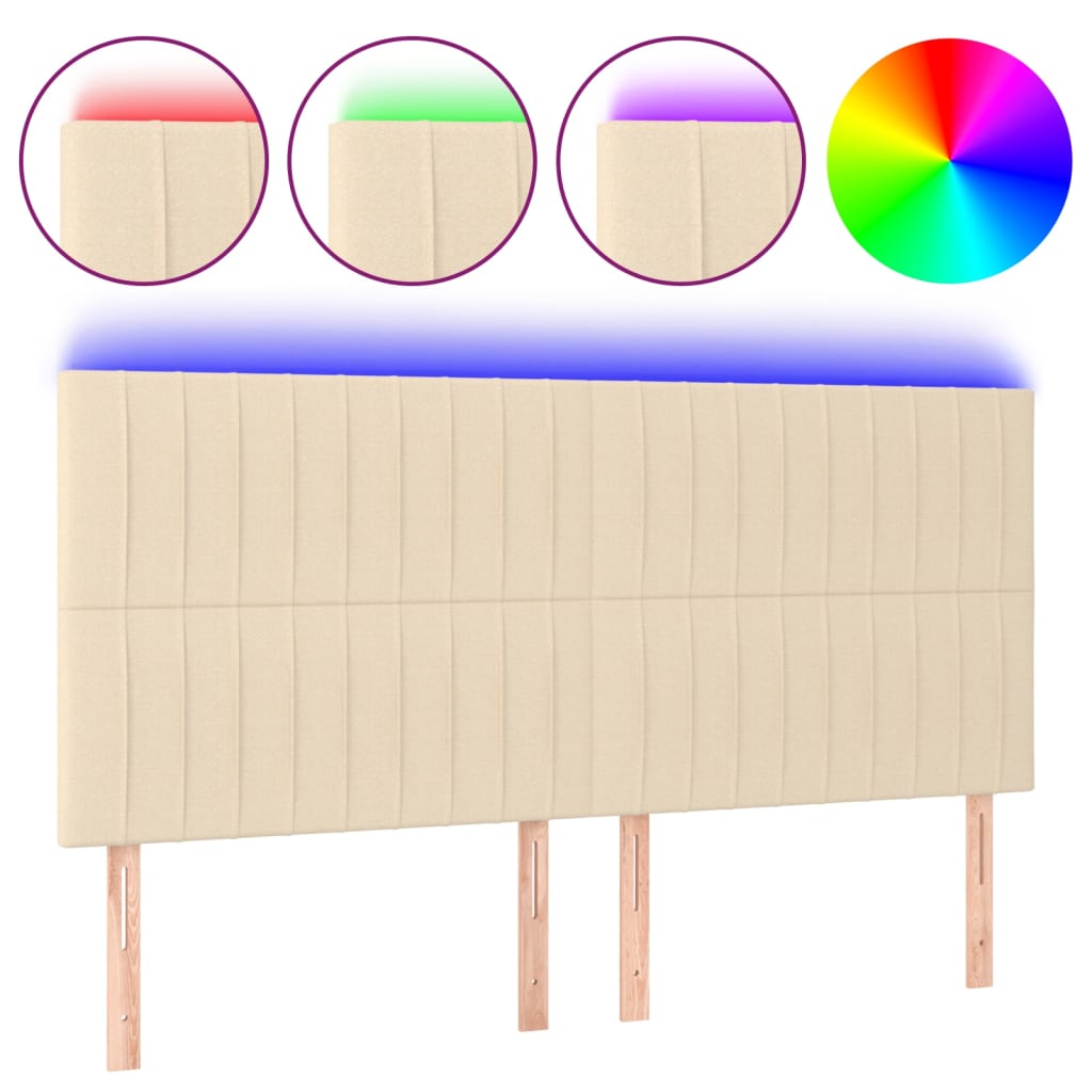 Hoofdbord LED 200x5x118/128 cm stof crèmekleurig – afbeelding 2