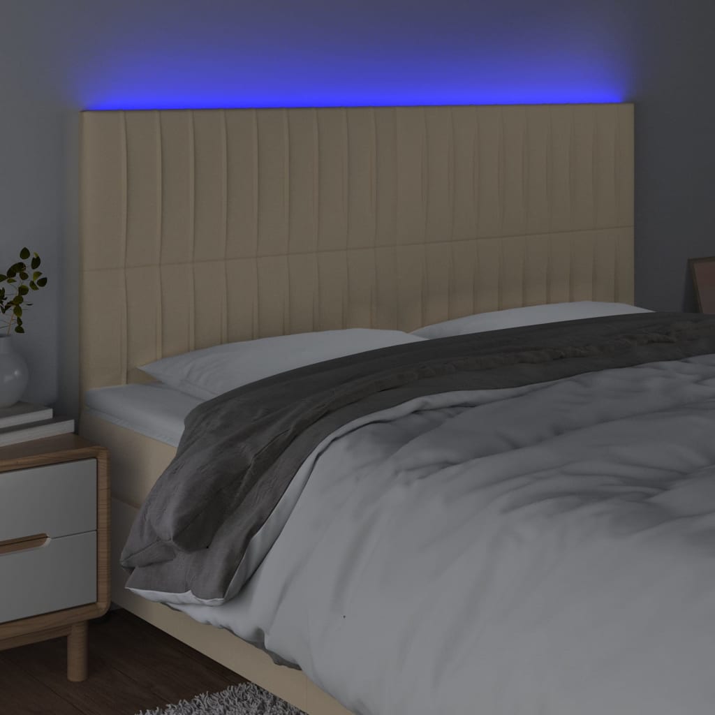 Hoofdbord LED 200x5x118/128 cm stof crèmekleurig – afbeelding 3