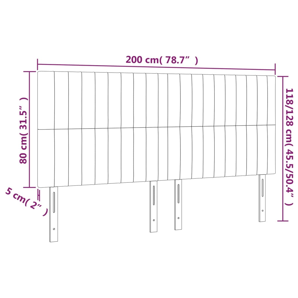Hoofdbord LED 200x5x118/128 cm stof crèmekleurig – afbeelding 6