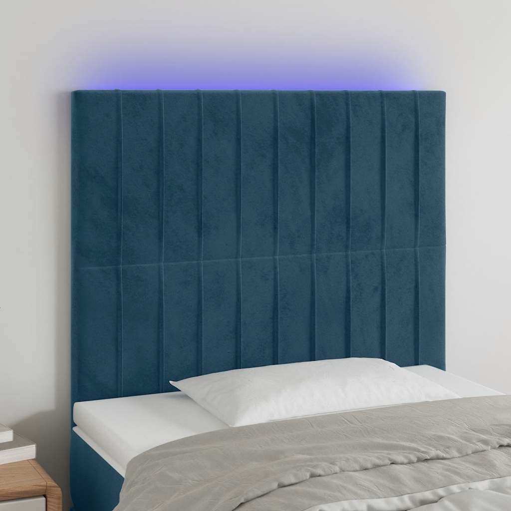 Hoofdbord LED 90x5x118/128 cm fluweel donkerblauw – afbeelding 1
