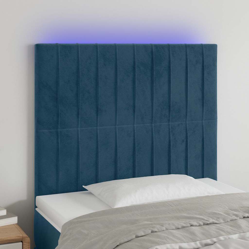 Hoofdbord LED 100x5x118/128 cm fluweel donkerblauw – afbeelding 1