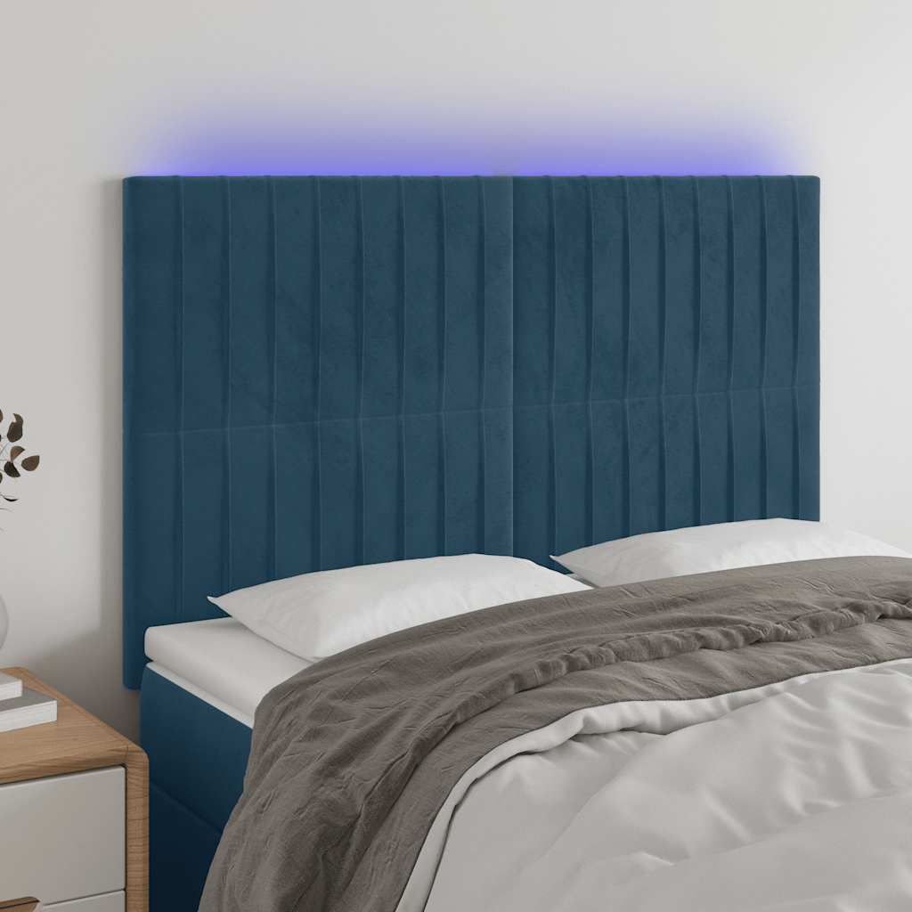 Hoofdbord LED 144x5x118/128 cm fluweel donkerblauw – afbeelding 1