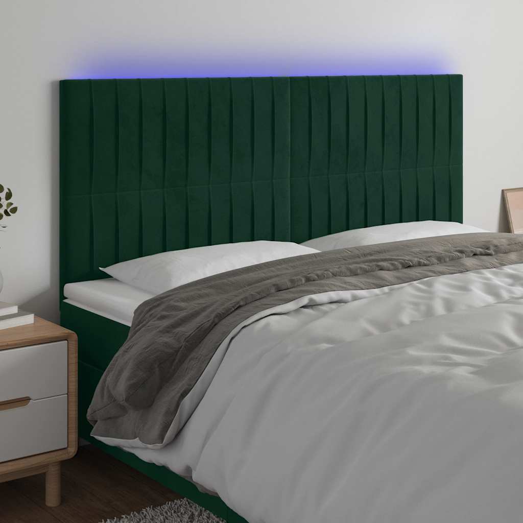 Hoofdbord LED 180x5x118/128 cm fluweel donkergroen