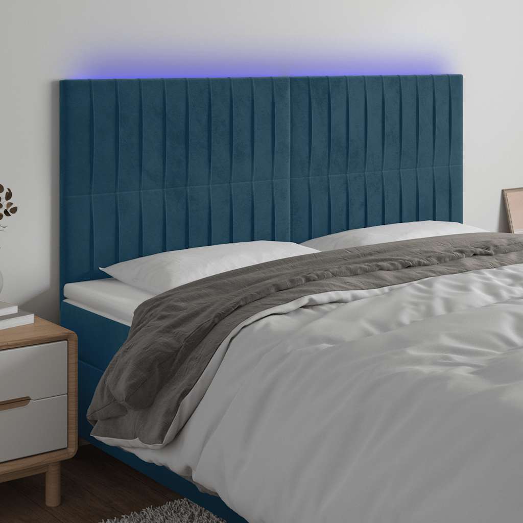 Hoofdbord LED 180x5x118/128 cm fluweel donkerblauw – afbeelding 1