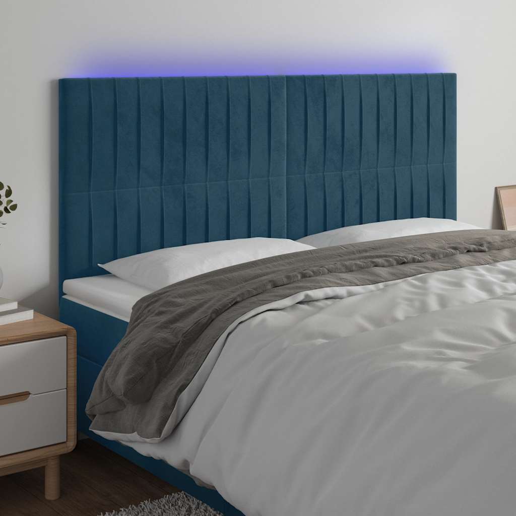 Hoofdbord LED 200x5x118/128 cm fluweel donkerblauw – afbeelding 1