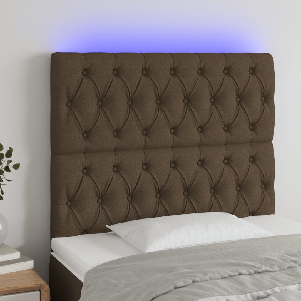 Hoofdbord LED 90x7x118/128 cm stof donkerbruin – afbeelding 1