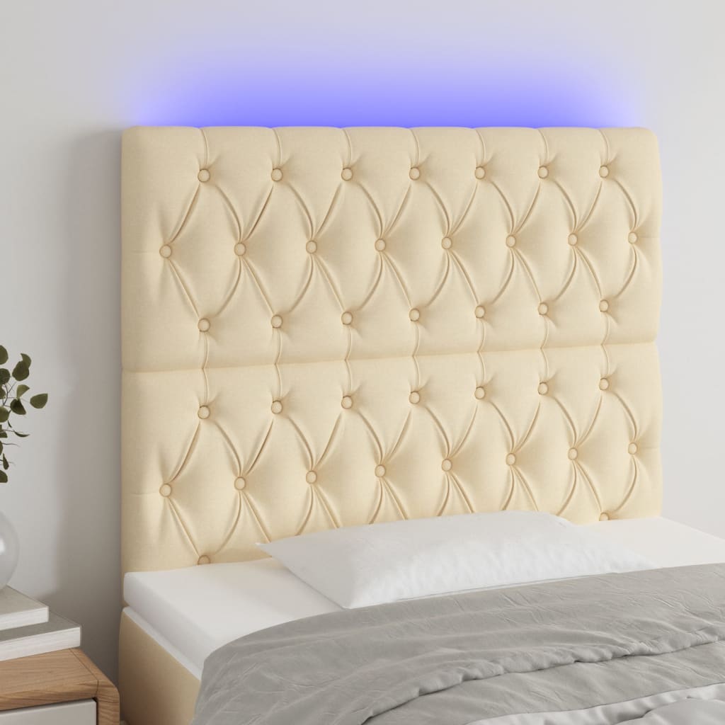 Hoofdbord LED 90x7x118/128 cm stof crèmekleurig – afbeelding 1