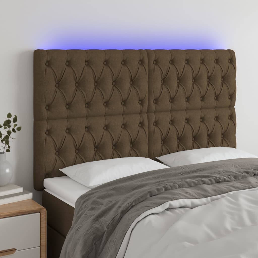 Hoofdbord LED 144x7x118/128 cm stof donkerbruin – afbeelding 1