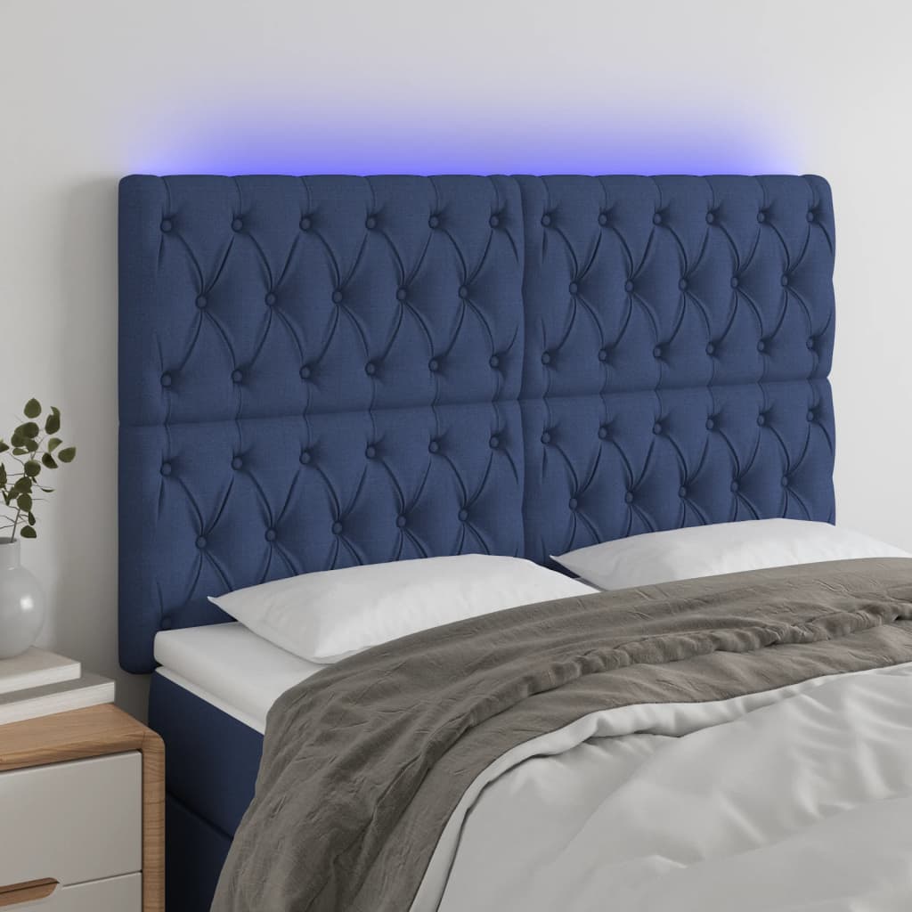 Hoofdbord LED 144x7x118/128 cm stof blauw – afbeelding 1