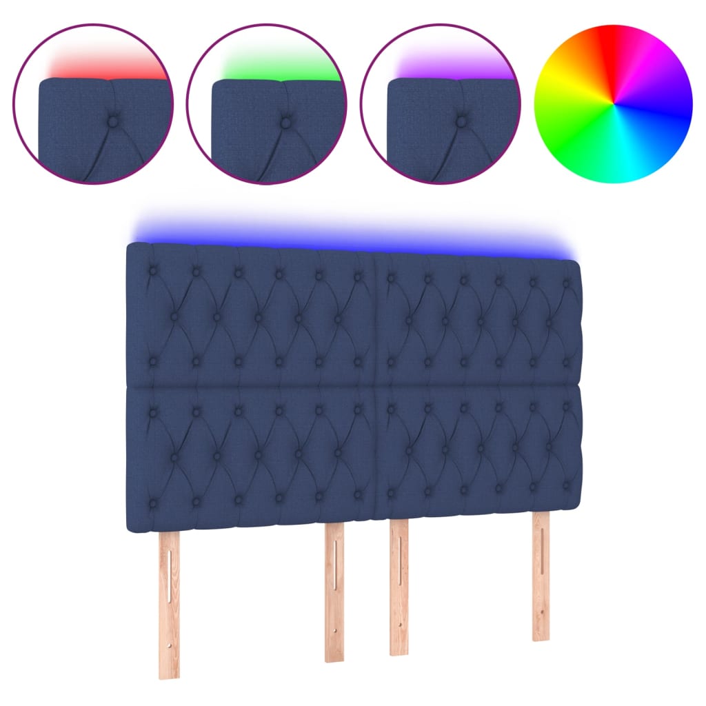 Hoofdbord LED 144x7x118/128 cm stof blauw – afbeelding 2