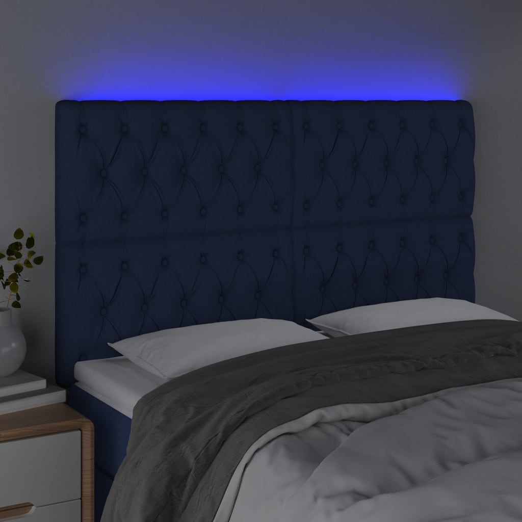 Hoofdbord LED 144x7x118/128 cm stof blauw – afbeelding 3