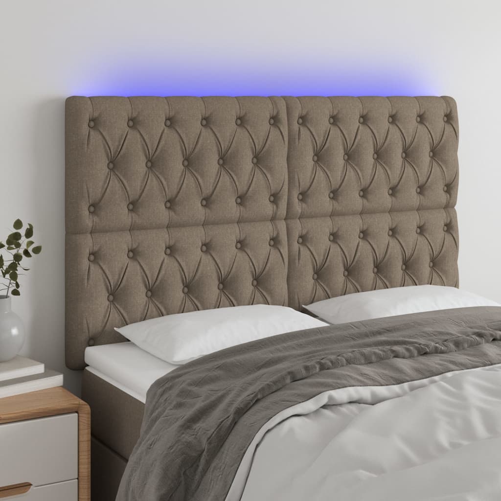 Hoofdbord LED 160x7x118/128 cm stof taupe – afbeelding 1