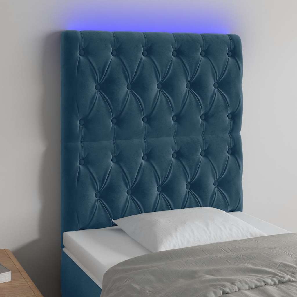 Hoofdbord LED 80x7x118/128 cm fluweel donkerblauw – afbeelding 1