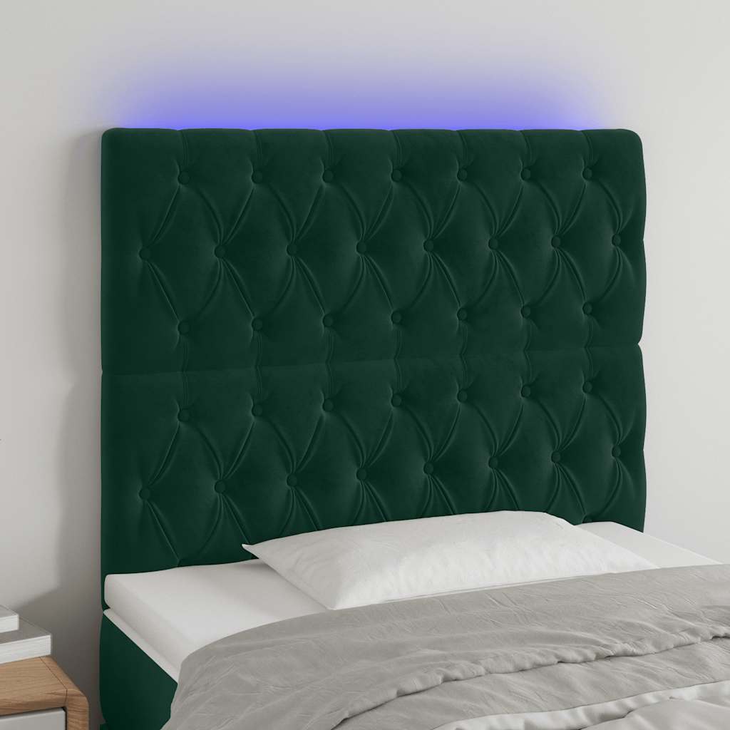 Hoofdbord LED 90x7x118/128 cm fluweel donkergroen